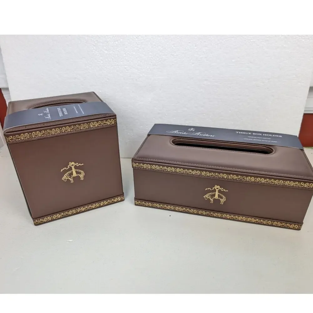 Brooks Brothers Sheep Tissue Box Holder Leather Old Money Equestrian Preppy NWT